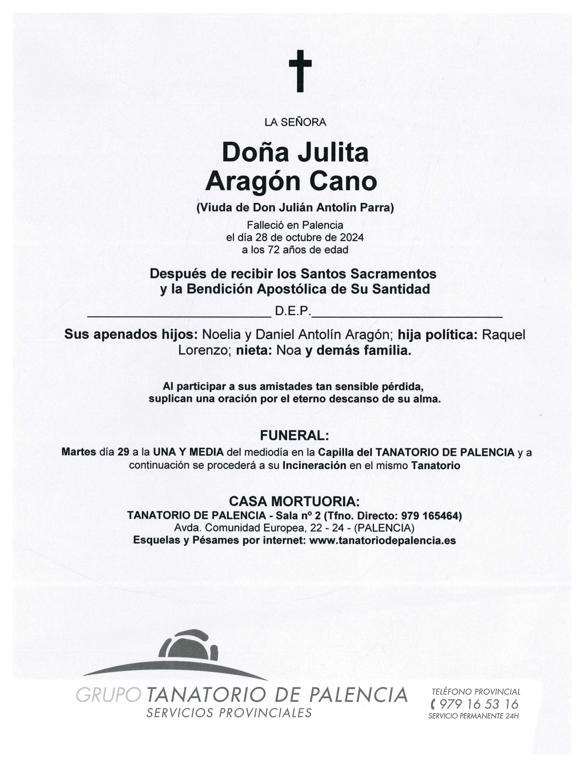 LA SEÑORA DOÑA JULITA ARAGÓN CANO